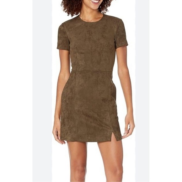 French Connection Velvet Olive Short Sleeve Mini Dress Size 2 - Picture 1 of 8